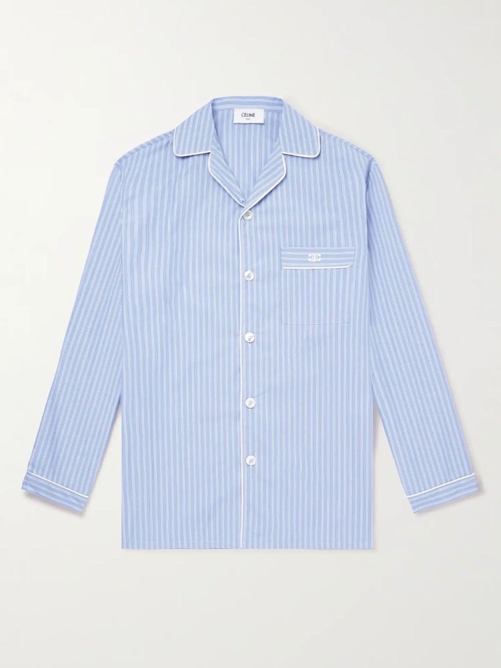 Celine Logo-Embroidered Striped Cotton-Poplin Pajama Shirt size 52/us size 42